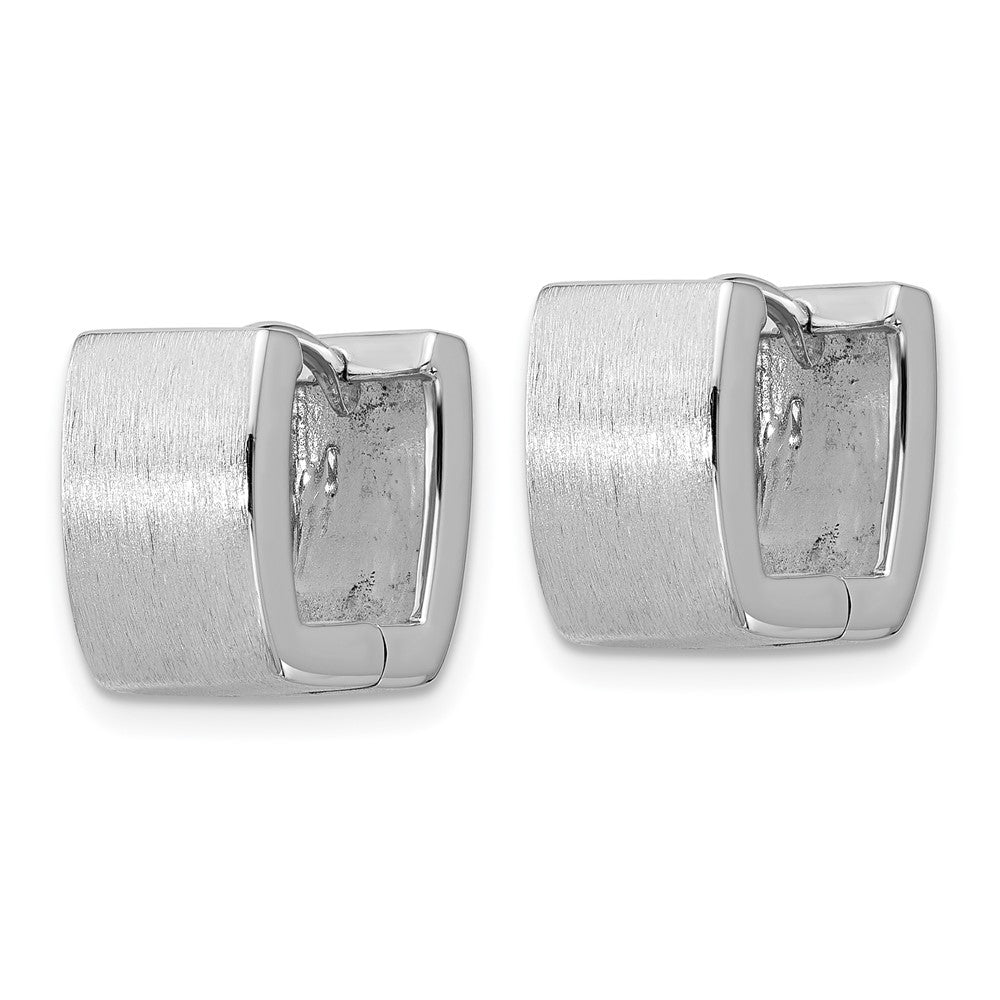 Sterling Silver Rhodium-Plated Brushed Square Hinged Hoop Earrings