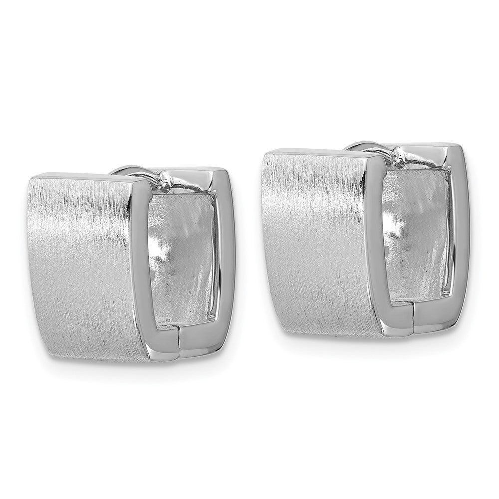 Sterling Silver Rhodium-Plated Brushed Square Hinged Hoop Earrings