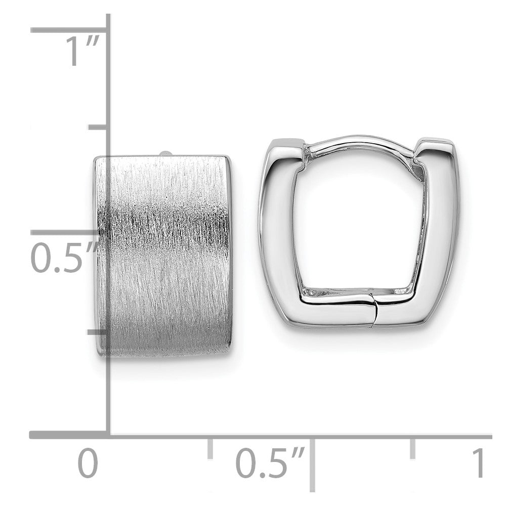 Sterling Silver Rhodium-Plated Brushed Square Hinged Hoop Earrings