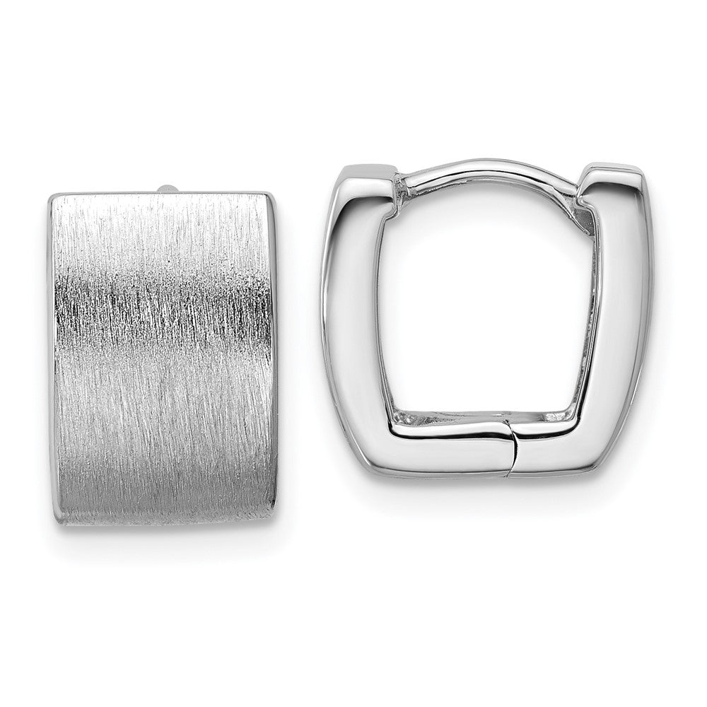 Sterling Silver Rhodium-Plated Brushed Square Hinged Hoop Earrings