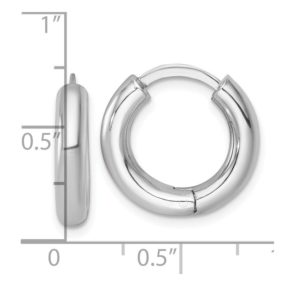 Sterling Silver Rhodium Plated Polished 3.5x18mm Round Hinged Hoop Earrings