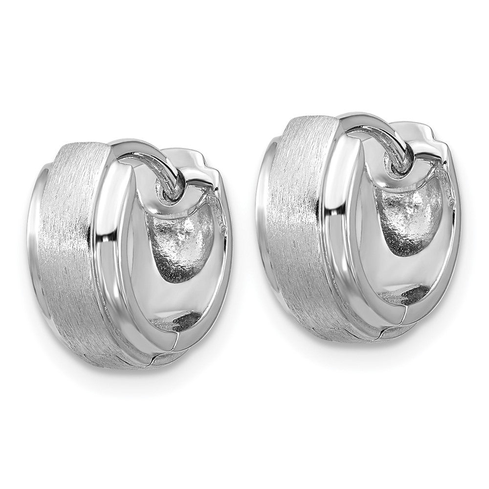 Sterling Silver Rhodium-Plated Brushed and Polished Hinged Hoop Earrings