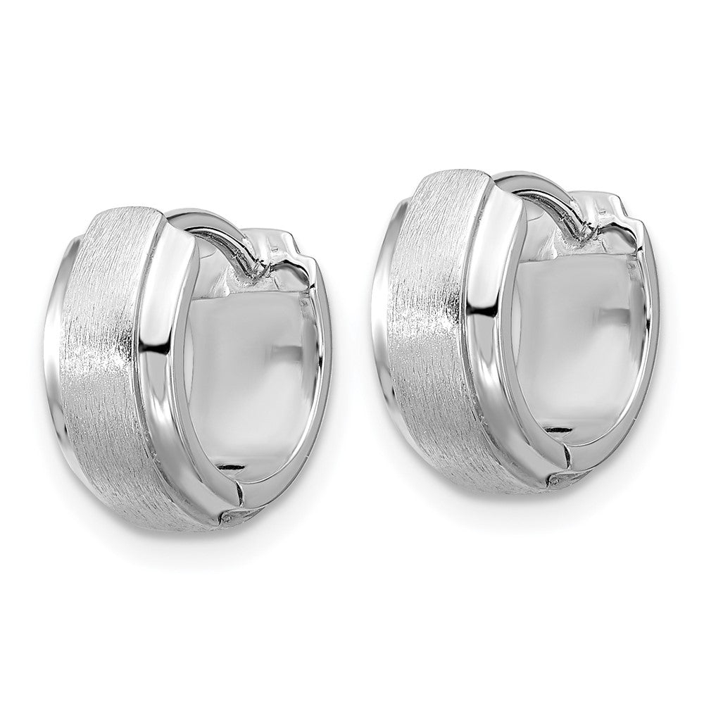 Sterling Silver Rhodium-Plated Brushed and Polished Hinged Hoop Earrings