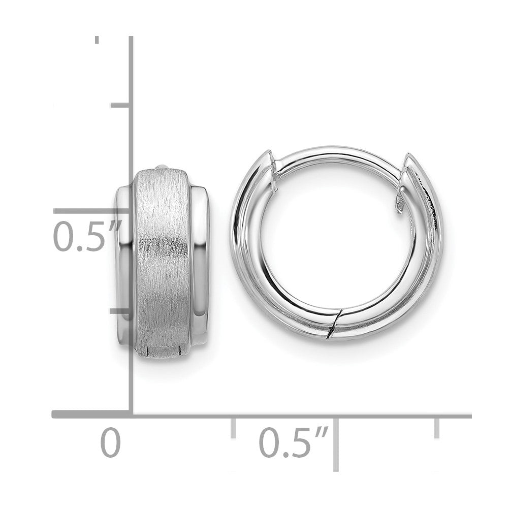 Sterling Silver Rhodium-Plated Brushed and Polished Hinged Hoop Earrings