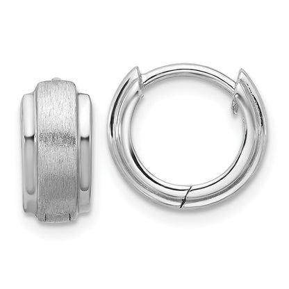 Sterling Silver Rhodium-Plated Brushed and Polished Hinged Hoop Earrings