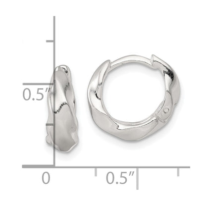 Sterling Silver Polished Twisted Tapered Round Hinged Hoop Earrings