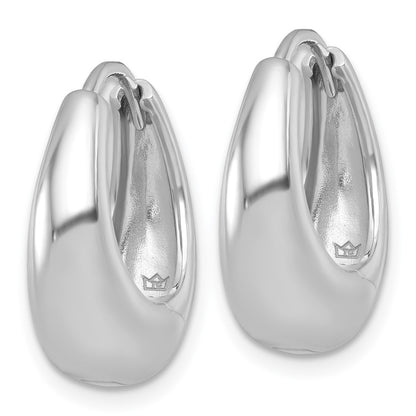 Sterling Silver Rh-Pltd Polished Tapered Hinged Oval Hoop Earrings