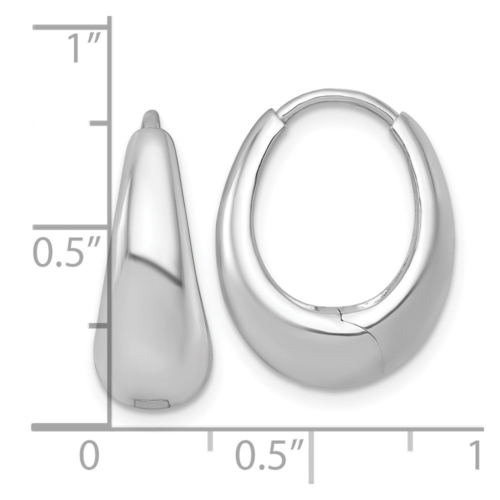 Sterling Silver Rh-Pltd Polished Tapered Hinged Oval Hoop Earrings