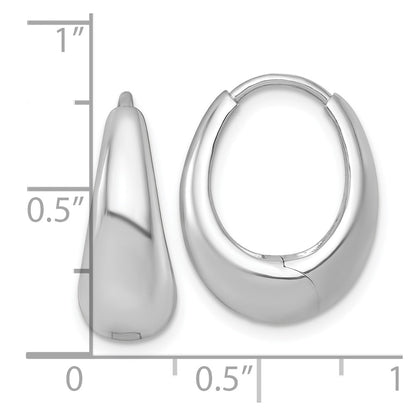 Sterling Silver Rh-Pltd Polished Tapered Hinged Oval Hoop Earrings