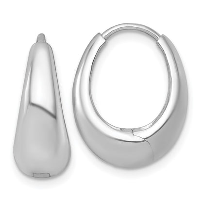 Sterling Silver Rh-Pltd Polished Tapered Hinged Oval Hoop Earrings