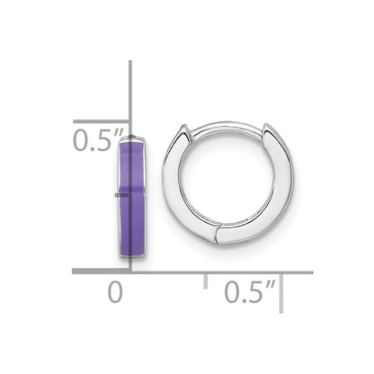 Sterling Silver Rhodium Plated Purple Enameled Hinged Round Hoop Earrings