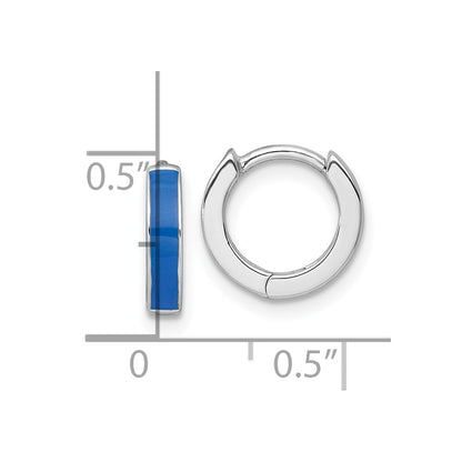 Sterling Silver Rhodium Plated Blue Enameled Hinged Round Hoop Earrings