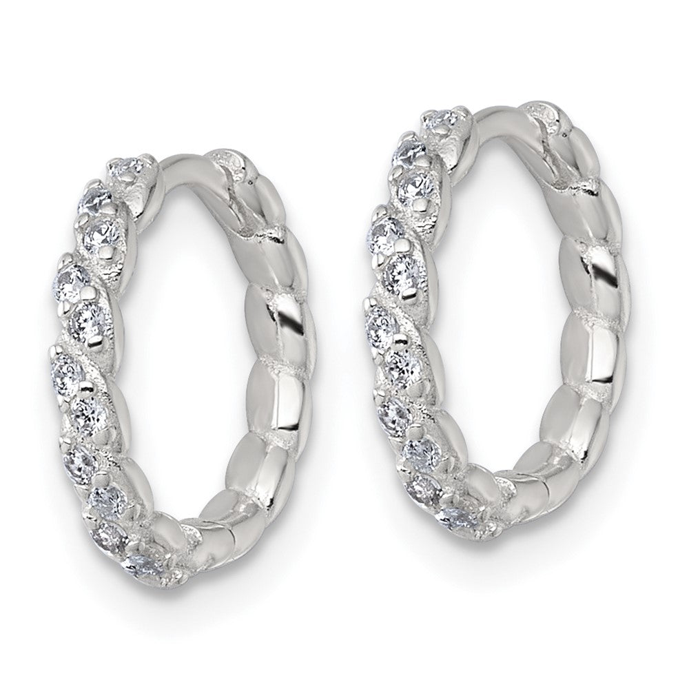 Sterling Silver Polished and Twisted 2.2mm CZ Hinged Round Hoop Earrings
