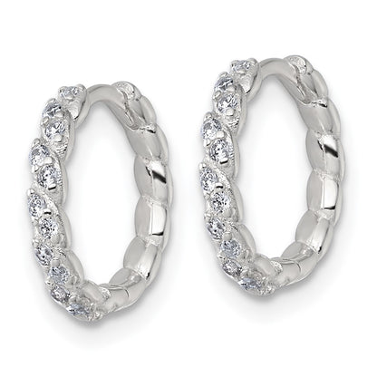 Sterling Silver Polished and Twisted 2.2mm CZ Hinged Round Hoop Earrings