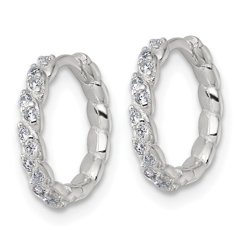 Sterling Silver Polished and Twisted 2.2mm CZ Hinged Round Hoop Earrings