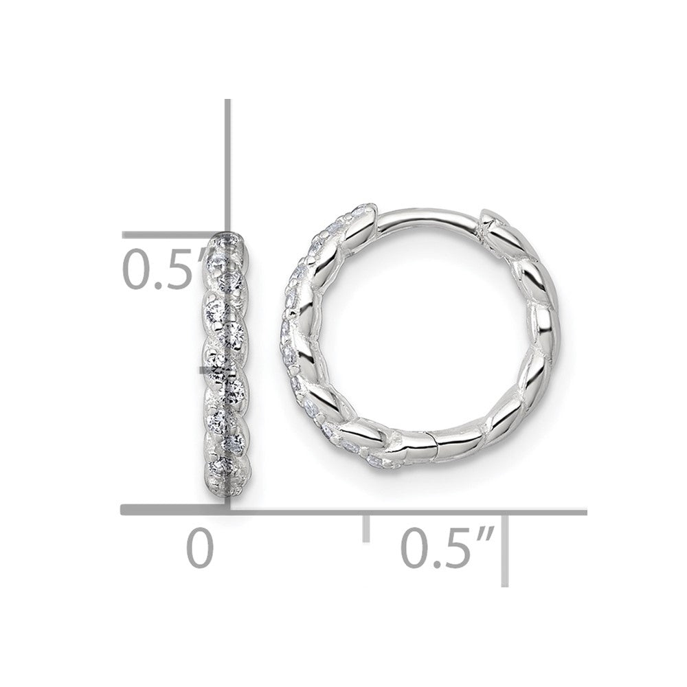 Sterling Silver Polished and Twisted 2.2mm CZ Hinged Round Hoop Earrings