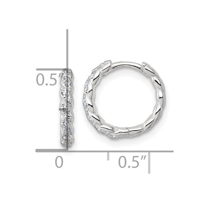 Sterling Silver Polished and Twisted 2.2mm CZ Hinged Round Hoop Earrings