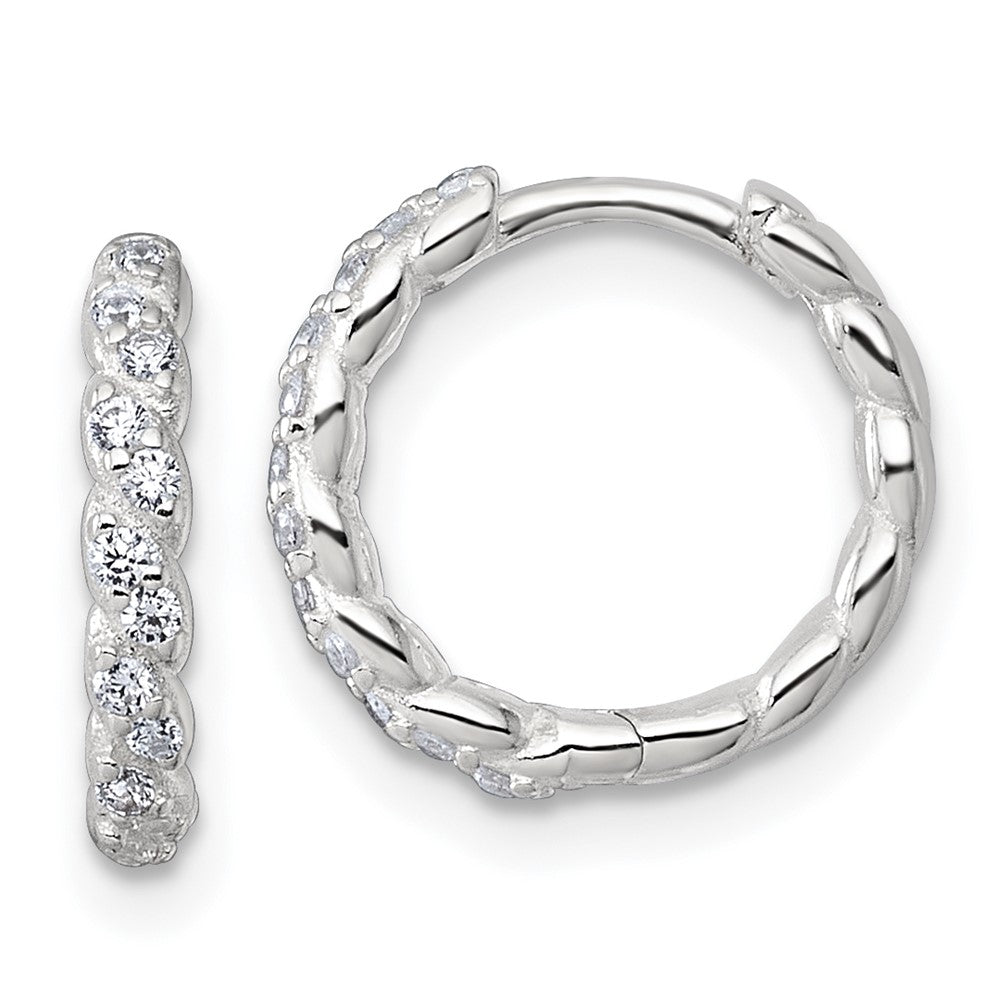Sterling Silver Polished and Twisted 2.2mm CZ Hinged Round Hoop Earrings