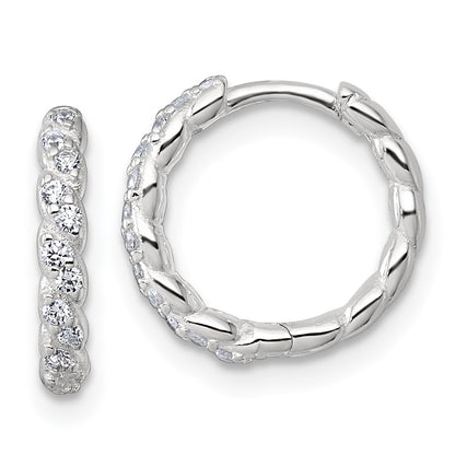 Sterling Silver Polished and Twisted 2.2mm CZ Hinged Round Hoop Earrings