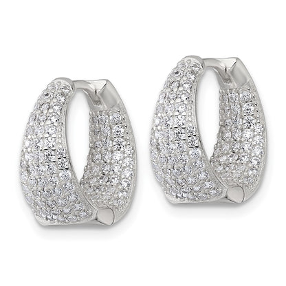 Sterling Silver Polished Tapered in and Out CZ Hinged Round Hoop Earrings