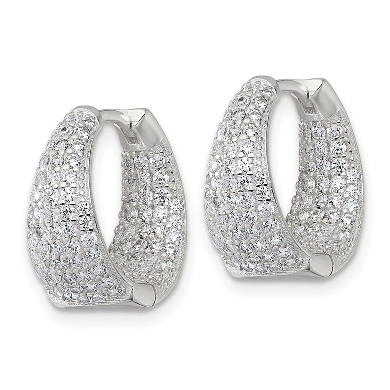 Sterling Silver Polished Tapered in and Out CZ Hinged Round Hoop Earrings