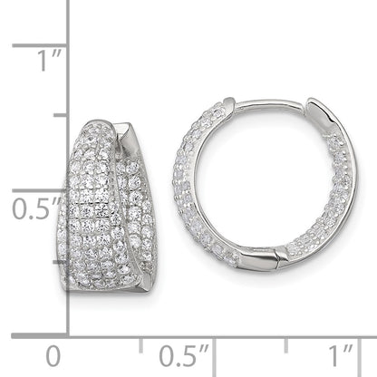 Sterling Silver Polished Tapered in and Out CZ Hinged Round Hoop Earrings