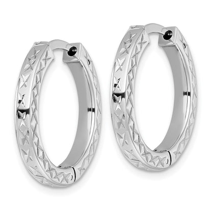 Sterling Silver Rh-Pltd Polish D/c 3x23mm Hinged Square Tube W/safety Lock Hoop Earrings