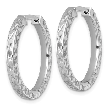 Sterling Silver Rh-Pltd Polish D/c 3x28mm Hinged Square Tube W/safety Lock Hoop Earrings