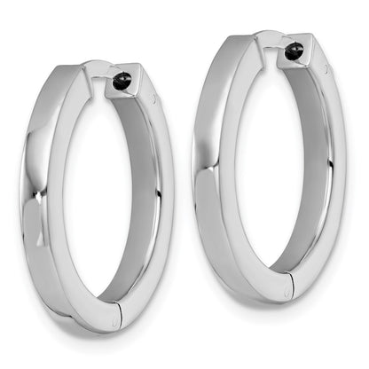 Sterling Silver Rhodium Plated Polish 3x23mm Hinged Square Tube W/safety Lock Hoop Earrings
