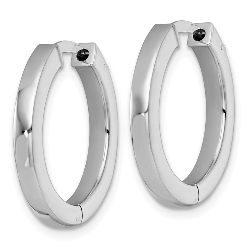 Sterling Silver Rhodium Plated Polish 3x23mm Hinged Square Tube W/safety Lock Hoop Earrings
