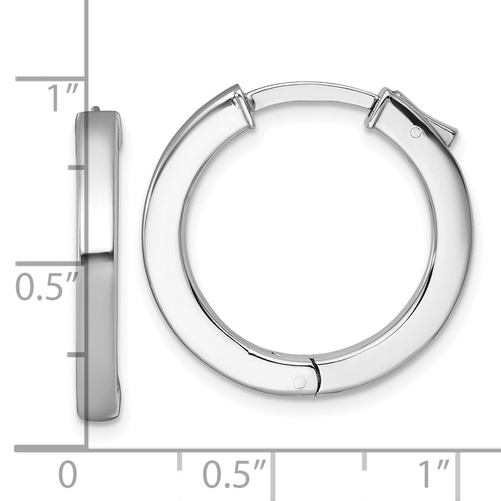 Sterling Silver Rhodium Plated Polish 3x23mm Hinged Square Tube W/safety Lock Hoop Earrings