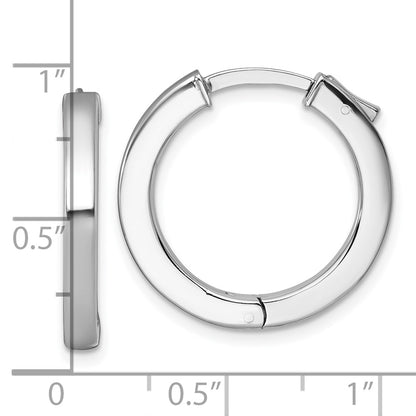 Sterling Silver Rhodium Plated Polish 3x23mm Hinged Square Tube W/safety Lock Hoop Earrings