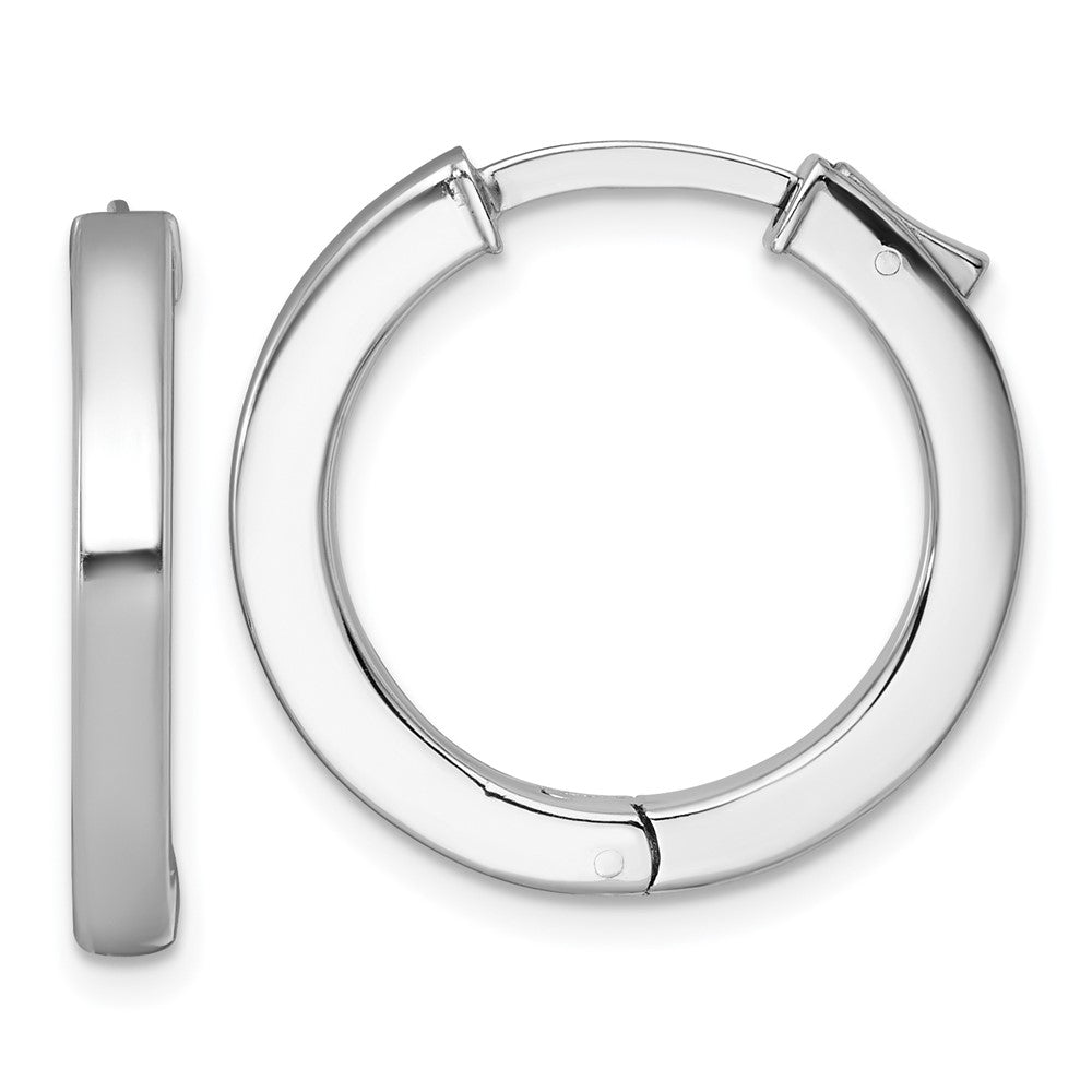 Sterling Silver Rhodium Plated Polish 3x23mm Hinged Square Tube W/safety Lock Hoop Earrings