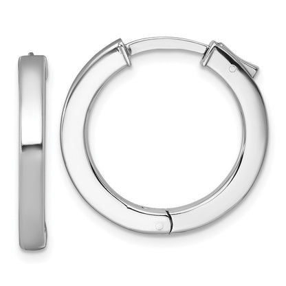 Sterling Silver Rhodium Plated Polish 3x23mm Hinged Square Tube W/safety Lock Hoop Earrings