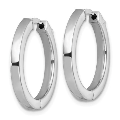 Sterling Silver Rhodium Plated Polish 3x25mm Hinged Square Tube W/safety Lock Hoop Earrings