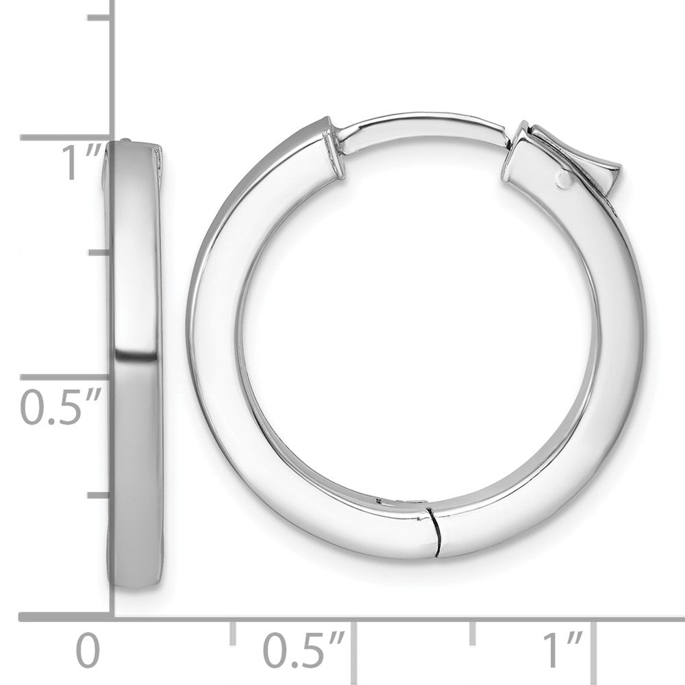 Sterling Silver Rhodium Plated Polish 3x25mm Hinged Square Tube W/safety Lock Hoop Earrings
