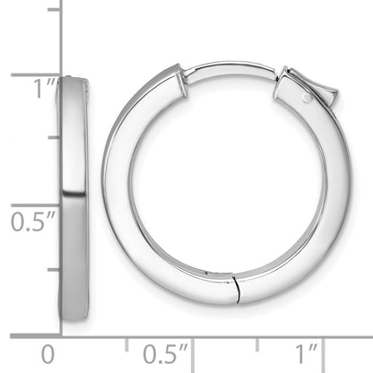 Sterling Silver Rhodium Plated Polish 3x25mm Hinged Square Tube W/safety Lock Hoop Earrings