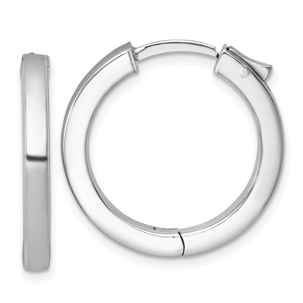 Sterling Silver Rhodium Plated Polish 3x25mm Hinged Square Tube W/safety Lock Hoop Earrings