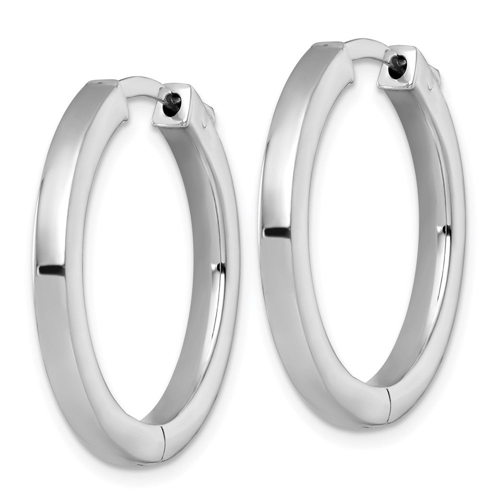 Sterling Silver Rhodium Plated Polish 3x28mm Hinged Square Tube W/safety Lock Hoop Earrings