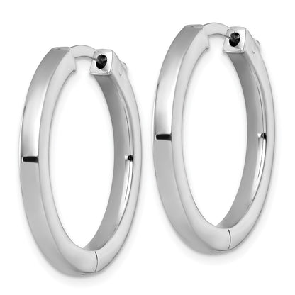 Sterling Silver Rhodium Plated Polish 3x28mm Hinged Square Tube W/safety Lock Hoop Earrings