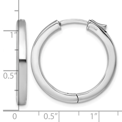 Sterling Silver Rhodium Plated Polish 3x28mm Hinged Square Tube W/safety Lock Hoop Earrings