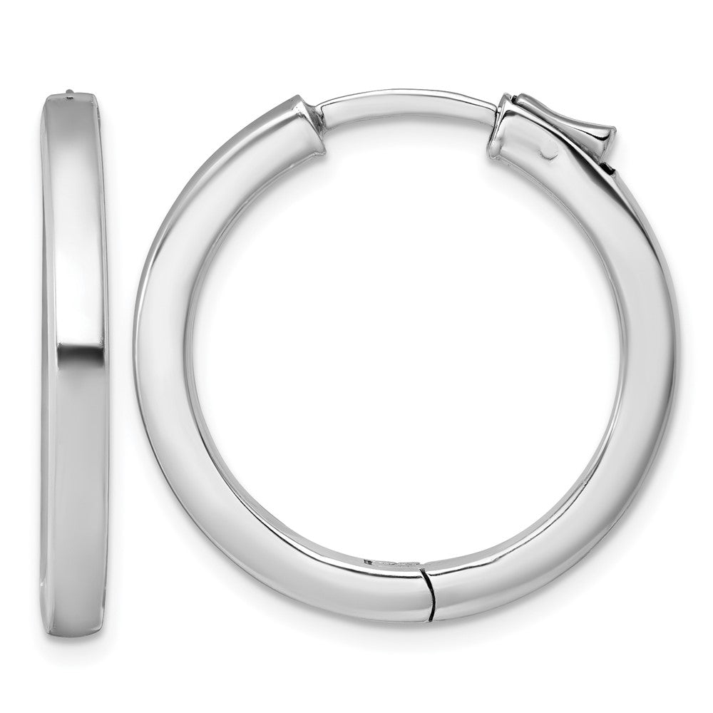 Sterling Silver Rhodium Plated Polish 3x28mm Hinged Square Tube W/safety Lock Hoop Earrings