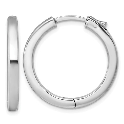 Sterling Silver Rhodium Plated Polish 3x28mm Hinged Square Tube W/safety Lock Hoop Earrings