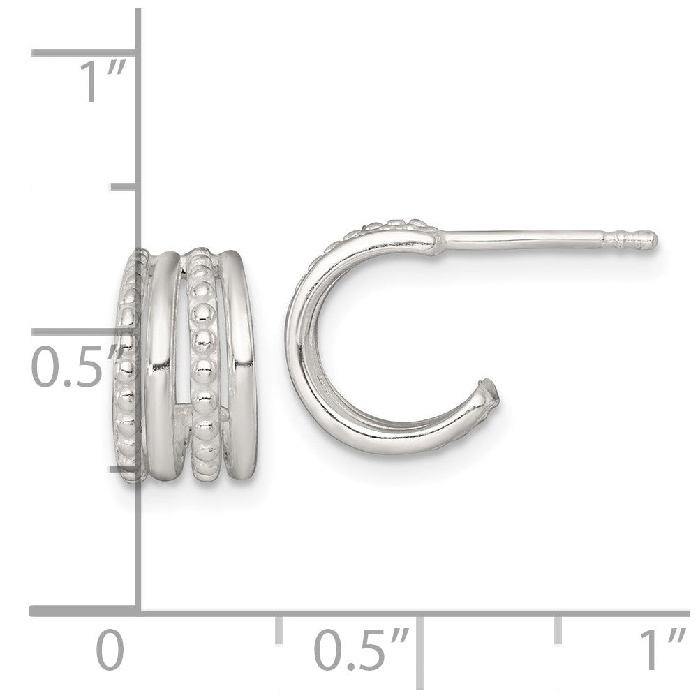 Sterling Silver Polished and Beaded Post C-Hoop Earrings