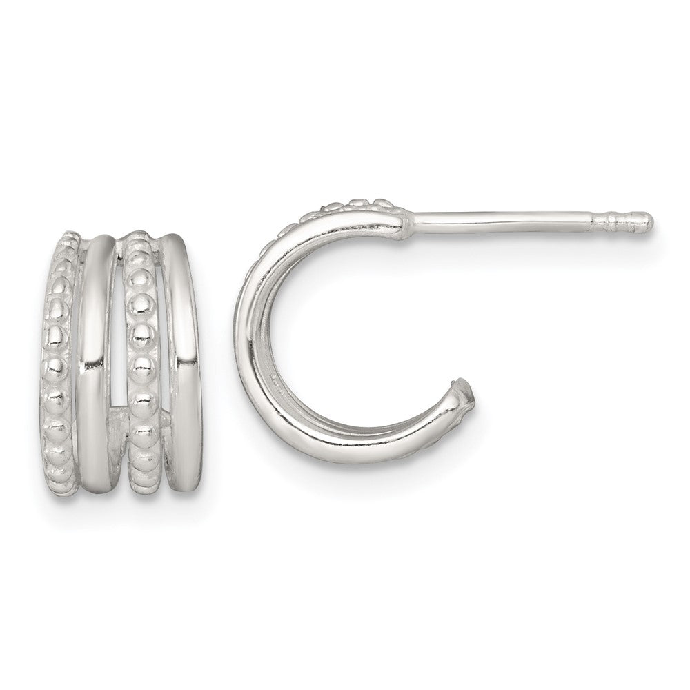 Sterling Silver Polished and Beaded Post C-Hoop Earrings