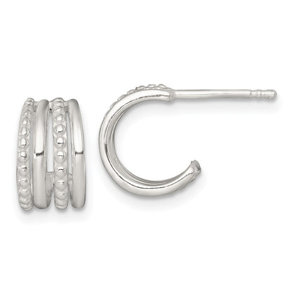 Sterling Silver Polished and Beaded Post C-Hoop Earrings