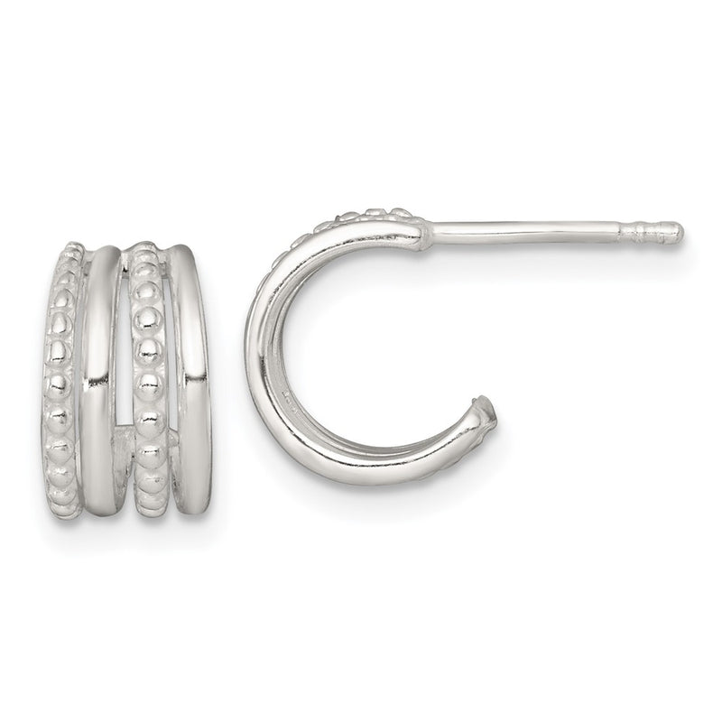 Sterling Silver Polished and Beaded Post C-Hoop Earrings