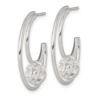 Sterling Silver Polished Textured Fancy Post C-Hoop Earrings