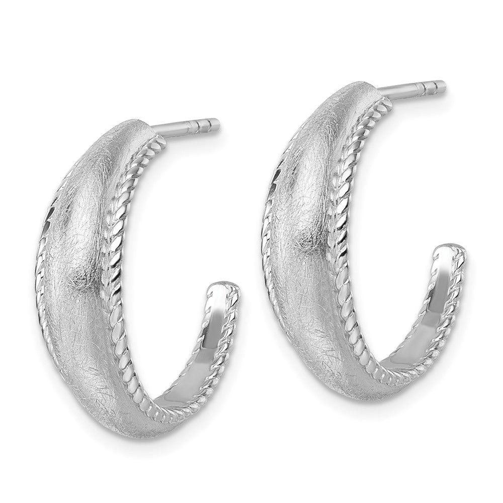 Sterling Silver Rhodium Plated Polished and Scratch Finish Post Hoop Earrings