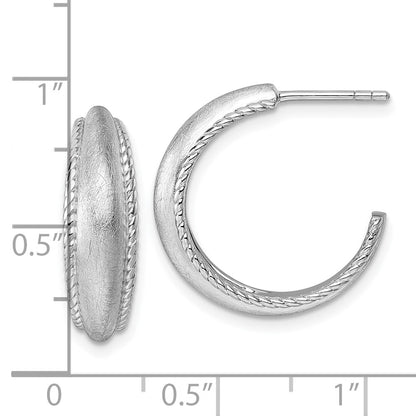 Sterling Silver Rhodium Plated Polished and Scratch Finish Post Hoop Earrings